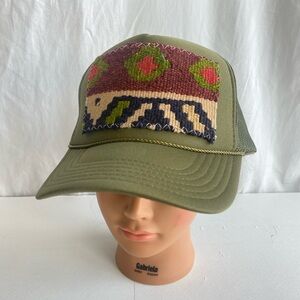 Otto Trucker Hat Turkish Kilim Rug remnant patch olive green mesh cap